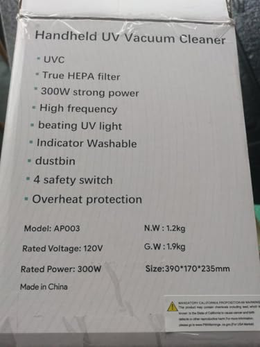 Bed Vacuum Cleaner Mattress Vacuum with 253.7nm UV-C Light & 12kpa Suction, Anti-Allergen Vacuum Cleaner High Frequency Beating & True Hepa, Deep Cleaning Remove dust & pet Hair, NR003