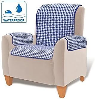 Three Piece Waterproof Chair Protector Blue Gingham Design Set