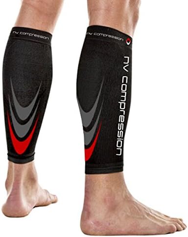 NV Compression 365 Calf Guards/Sleeves (PAIR) 20-30mmHg DVT - For Sports Recovery, Shin Splints, Medical, Work, Flight - Running, Cycling, Soccer, Rugby, Fitness, Gym, Golf, Tennis, Triathlon, Crossfit - Socks Tights