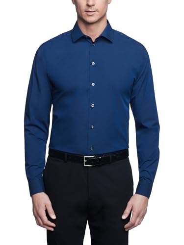 UNLISTED Kenneth Cole Herrenhemd, Normale Passform, einfarbig, Mittelblau, 43 cm- 44 cm Hals 81 cm- 84 cm Ärmel