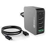 USB Charger with USB-C (3A), Quick Charge 3.0 5-Port USB Cell Phone Charger Travel Charger For Nexus 5X, 6P, Pixel, iPhone, Macbook, iPad Pro, HTC10, LG G5 (USB-C to C cable included)