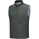 XLUQSHOU Mens Sleeveless Softshell Vest Waterproof Windproof Jacket Full Zip Outerwear Composite Fleece Fabric Golf Vest