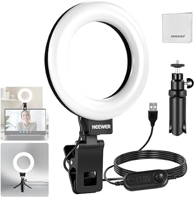 BASICS 5" Ring Light con Mini Treppiede per Videoconferenza da Scrivania, Kit Streaming con Clip per Monitor Webcam Computer Laptop Trucco Selfie Registrazione Video, Panno da Pulizia, BR60
