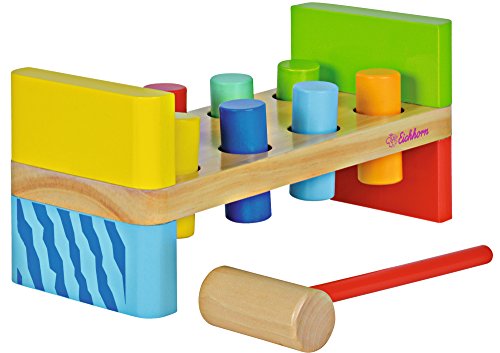 Eichhorn 100002221 - Bunte Klopfbank, enthält: Hammer, 8x Klopfstifte, 10x23,5x11cm, 10-tlg., Kiefernholz, Birkenholz – Bild 6