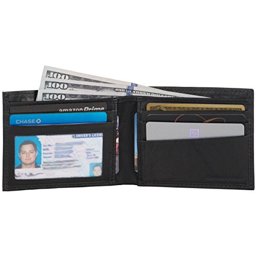 Ben-Sherman-Mens-Slimfold-Genuine-Full-Grain-Leather-Anti-Theft-RFID-Security-Wallet-With-ID-Window-Marble-Crunch-Black-Leather-Bi-Fold-Wallet