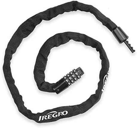 Iregro スチールチェーンロック 自転車ロック カギ不要 4桁パスワード自由設定 盗難防止 全長100cm コンパクト ワイヤーロック軽量 頑丈 ブラック
