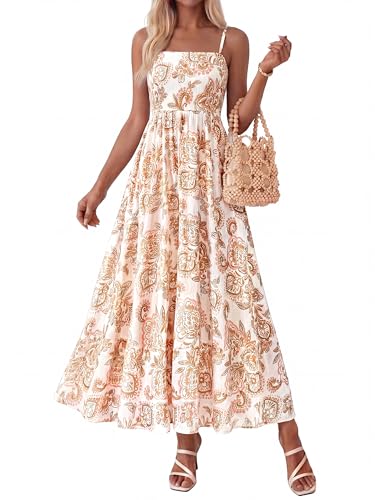 PRETTYGARDEN Womens Boho Floral Striped Summer Maxi Dresses Spaghetti Strap at Amazon