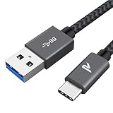 RAMPOW USB-C Quick Charging Cable, Certified (6.5ft, USB 3.0, Space Gray) Double-Braided & Durable Type-C Charger Cord Compatible with Android, Samsung Galaxy S9/S8, Note 9, LG, HTC and More