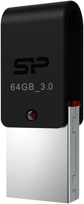 Silicon Power X31 64GB Android Dual USB Flash Drive, Silver/Black (SP064GBUF3X31V1K)