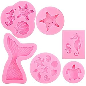Lytivagen 6 stuks siliconen vormen, zeemeermin, fondantvormen, bakvorm, silicone 3D dieren, chocoladevorm voor cake…