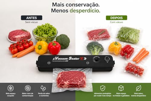 Seladora a Vácuo para Alimentos Vacuum Sealer, Máquina Compacta Automática para Embalar Carnes, Legumes, Frutas, Grãos e Porções para Geladeira e Freezer