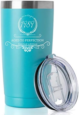 1989 31th Birthday Gifts for Women and Men Tumbler, Party 40th birthday decorations, Best Anniversary Presents Ideas Him Her Husband Wife Mom Dad, 20oz Stainless Steel Tumbler (Turquoise, 1 pack)