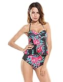 Ekouaer Womens 2 Piece Push Up Vintage Floral Peplum High Waist Bikini Swimsuit