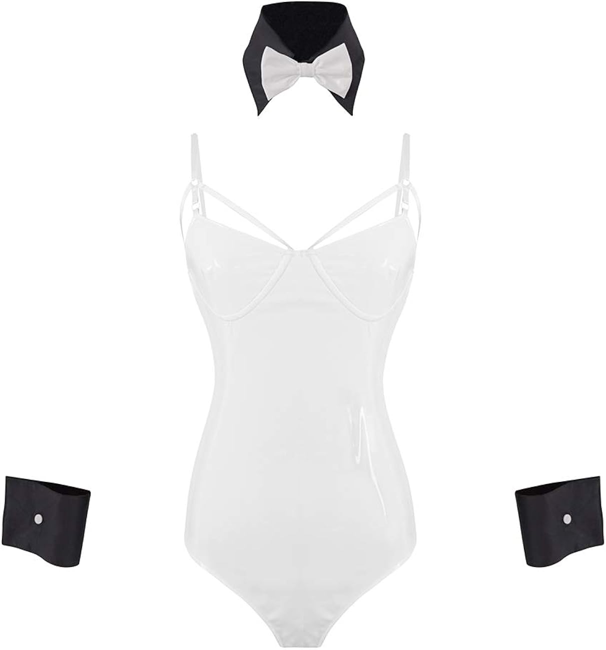 Women's One Piece Halter Jumpsuit Wet Look Leather Leotard Bodysuit: Clothing