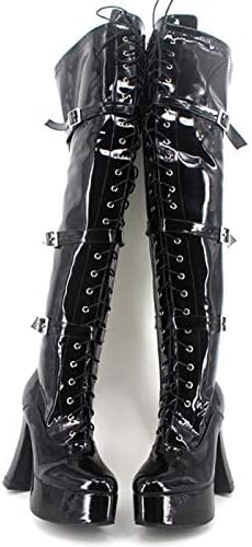 ハイヒール 12cmな太ももの高いブーツヒールレースサイドジッパー 黒 29 6 Greenlightproductions Co In