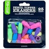 Pencil Top Eraser 25 Pack Pen Gear Multicolor Latex Free School Office Supplies