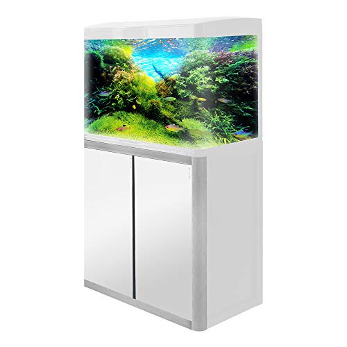 JAJALE 55 Gallon Aquarium Fish Tank LED Light Pump Freshwater Filter Upright Fishtank Stand Bundle Curved Clear Glass (White)