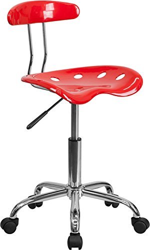 Duhome Vibrant Red and Chrome Swivel Task Chair Drafting Stool with Tractor Seat - Thumbnail 3