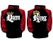 Couple Matching King Queen Crown Raglan Hoodie Pullover Hooded Sweatshirt