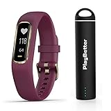Garmin vívosmart 4 (Berry/Light Gold, Small/Medium) Smart Activity Tracker Power Bundle Portable Charger | Fitness Activity Tracker | Heart Rate