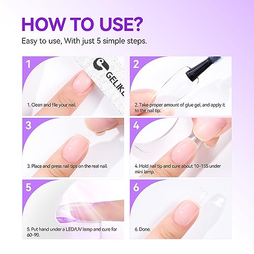 Gelike ec 6 in 1 UV Glue for False Nails - Extra Strong American Nail Glue - Gummy Base - American Nail Glue - 2 x 15 ml