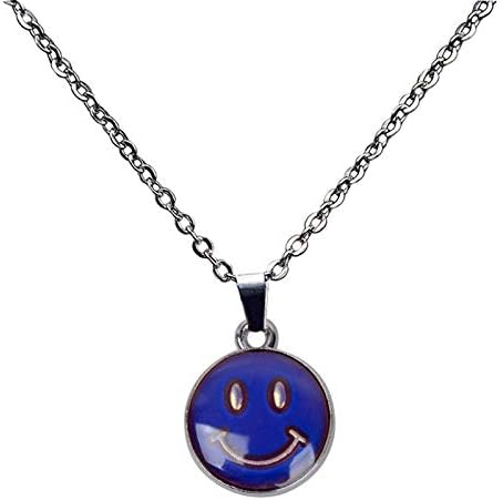 FOECBIR Smiley Face Mood Pendant on Stainless Steel Chain Necklace Color-Changing thermochromic