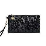 Sandistore Women Leather Wallet Zip Around Case Purse Lady Long Handbag Bag (Black)