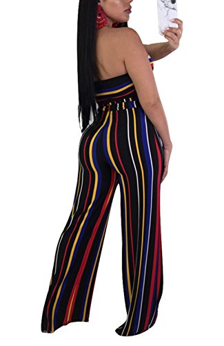 Molisry Women Striped Bandeau Tube Crop Top Wide Leg Pants Jumpsuits 2 Piece Outfits - Thumbnail 2