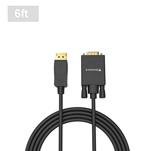 DP to VGA Cable(6Ft/1.8m, Gold Plated), FOINNEX DisplayPort to VGA Male to Male Adapter Cord, Supports Audio and Video Transmission @1080P 60Hz, for Lenovo, Dell, HP(DP Enabled Desktops/Laptops)