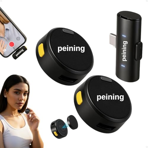Microfone de Lapela Sem Fio Bluetooth Kit 2 Microfonones Abafamento de Ruído Até 10 Horas Tempo de Trabalho Compatível com Camera, iPhone, Android, PC - Conexão Android e USB-C - Linha Peining Premium
