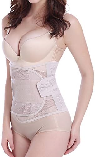 All Seasons Adjustable Lower Back Brace Support Belt Breathable Strips for Women, Waist Exercise Sliming Pain Relief Postpartum Postnatal Abdomen Recovery (Beige, XL)