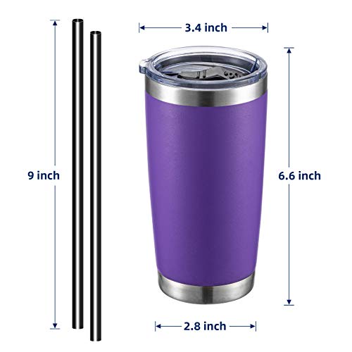 20oz Stainless Steel Tumbler with Lid and Straw, Vacuum Insulated Tumbler Cup, Double Wall Coffee Tumbler by Aloufea, Powder Coated Travel Coffee Mug, Gift for Home Office Outdoor (Purple, 1 Pack)