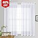 NICETOWN Sheer Curtain Panels for Dining Room, Semi Voile Drapes Faux Linen Sheer Curtains for Patio Glass Door, 55 inches Wide x 63 inches Long, White, 2 Panels