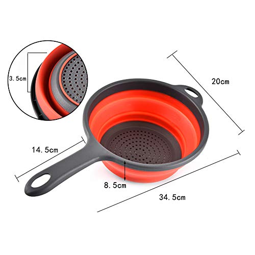 Food Strainers,Foldable Silicone Strainers,Collapsible Colanders with Handles,Kitchen Strainers Colander, 2 quart (Red)