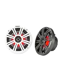 Kenwood Marine Boat Audio Bluetooth USB Receptor Paquete combinado con 4x Kicker KM654 6.5 "Pulgadas Audio Multi color LED Altavoces W Controlador remoto ligero, calibre 14 Cable de altavoz de 50 pies