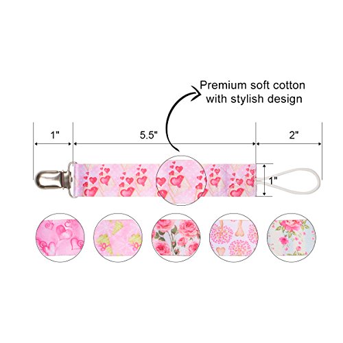 Baby Pacifier Clip by Upsimples - 6 Pack - Pacifier Holder for Baby Girls, Premium Quality Soothies Teething Ring Holder with Modern Design |Universal Fit