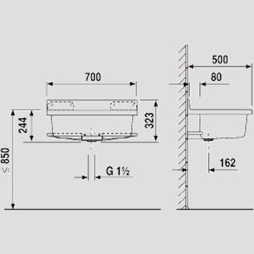Sanit Maxi 60.007.01.0099 Basin with Overflow White Anthracite, White, Anthracite, 70 x 50 x 24.4 cm - Image 3