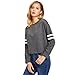 SweatyRocks Women's Striped Long Sleeve Crewneck Crop Top Sweatshirt Dark Grey S