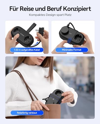 AP3 Reise Steckdosenleiste USB‑C PD 20W Schwarz