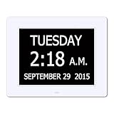 5 Daily Alarms & 3 Medicine Reminder - Hurrah Extra-Large Memory Loss Digital Calendar Day Clock with Non-Abbreviated Day (White)