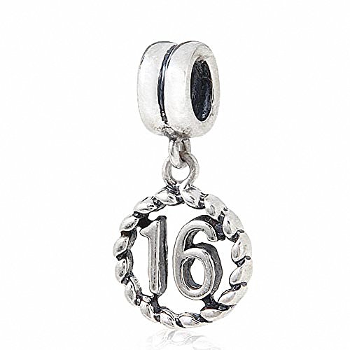 SOUKISS16th Birthday Anniversary Celebration Charm Bead Sterling Silver 925 for Charms Bracelet