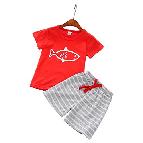 Hot Sale ! Boys Clothes,Kstare Summer Casual Cartoon T-Shirt +Beach Shorts Pants (100/3T, Red)