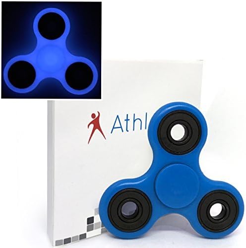 AthleCo Fidget Spinner Toy Preimum Quality Spins up to 4 Minutes Glow in the Dark EDC ADHD stress relieve anxiety High Speed Ceramic Bearing (Blue Glow)