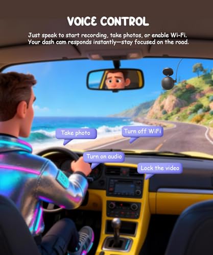 KAWA Dash CAM 2K with Controllo Vocale, Mini Telecamera Anteriore a Sfera, Support Rotable to 360°, Scheda SD da 32G, WiFi Integrato e App, Sensor G, Motore NightEagle, Monitoraggio Parcheggio 24H