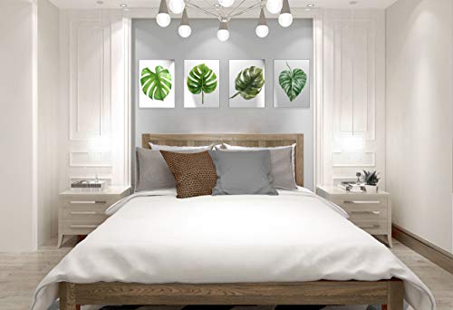 Monstera Canvas Painting for Living Room Green Leaf Wall Decor Picture Monstera Leaves Photos Print Artwork (12x16inch x4pcs)