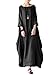 Celmia Women's 3/4 Sleeve Round Neck Solid Loose Long Maxi Dress Cotton Gown with Side Pockets Black L