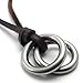 KONOV Vintage Style Alloy Double Ring Pendant Adjustable Leather Cord Mens Necklace Chain