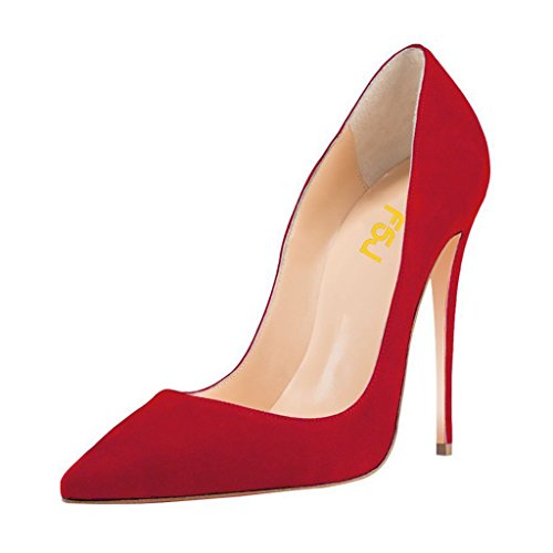 FSJ Women Sexy Suede Pointed Toe Pumps 12 cm High Heels Stilettos Prom Shoes Size 9 Red