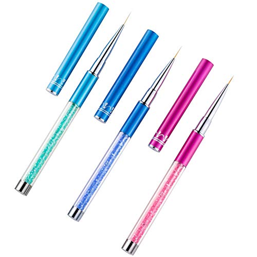 BKpearl 14 Pieces 3D Nail Art Brushes, Nail Liner Ombre Brush Nail Painting Design Pen Brushes Dotting Tools Set Acrylic Rhinestone Handles Nail Art Pens
