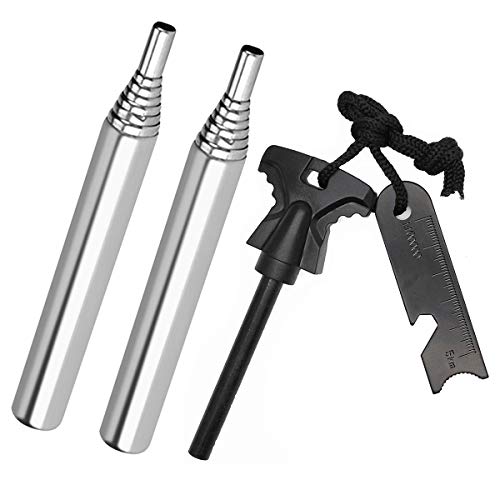 RFWIN 3 Pack Emergency Survival Fire Starter Kit, 5/16 Inch Thick Magnesium Ferro Rod, Collapsible Pocket Bellow Fire Blower Pipe, Campfire Tool for Camping, Hiking